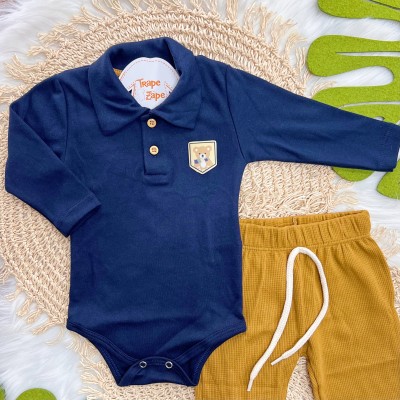 Conj. Body Gola Polo Ursinho e Calça - Marinho e Caramelo